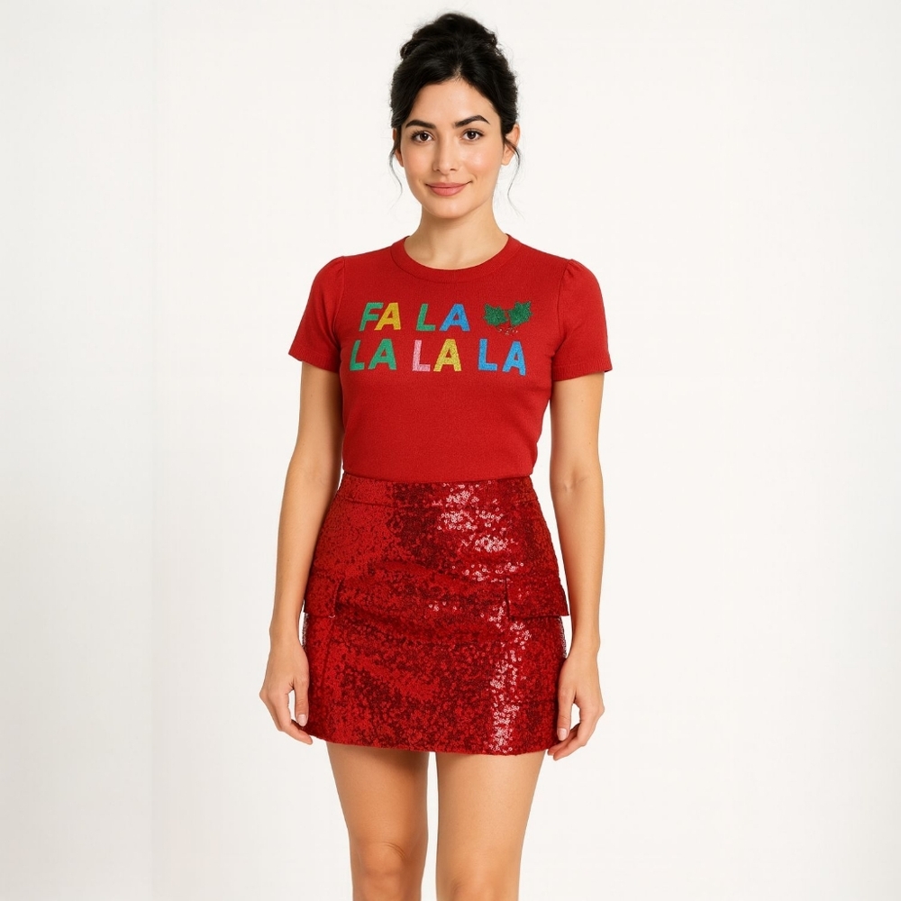 Madden NYC Women's Racing Red Sequin Mini Cargo Skirt Size XS - Picture 7 of 14